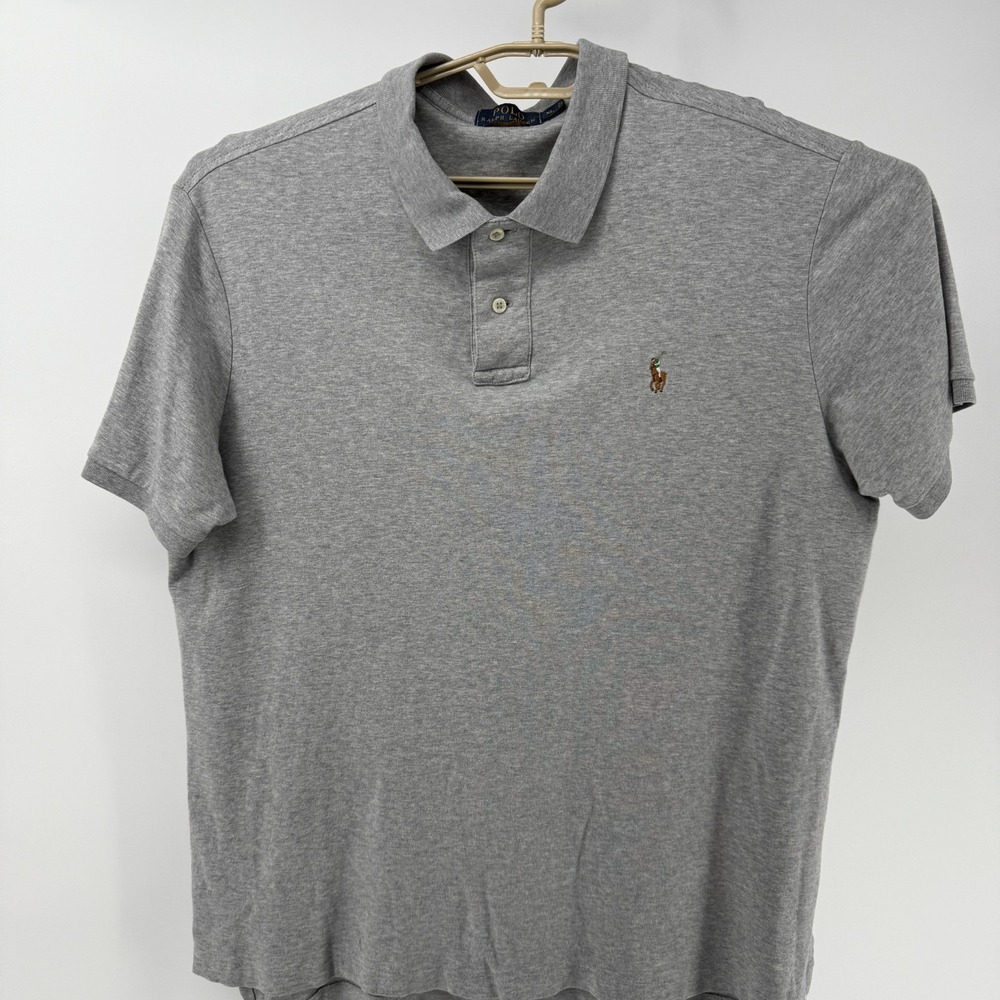 Polo Ralph Lauren Mens XL Pima Soft Touch Shrt Sleeve Gray Flesh Pony Polo Shirt - Picture 2 of 9